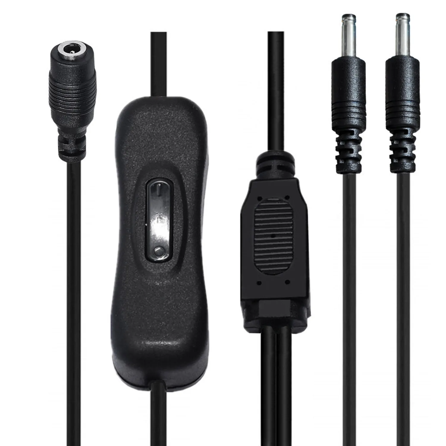 DC Y Splitter Power Cable with Switch 3.5mm x 1.35mm Female to 2 Dual Male w/ On/Off 304 Switch for CCTV Camera LED Light Strip