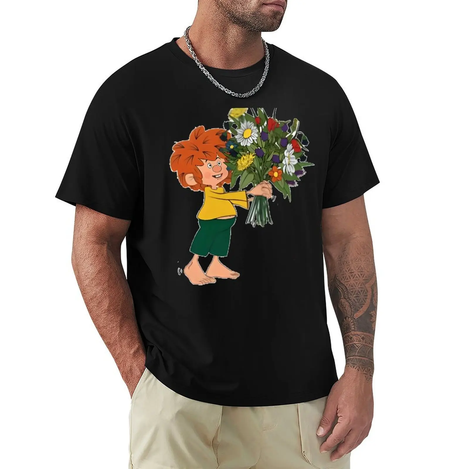 Camiseta Pumuckl h?lt Blumen de manga corta informal para festival