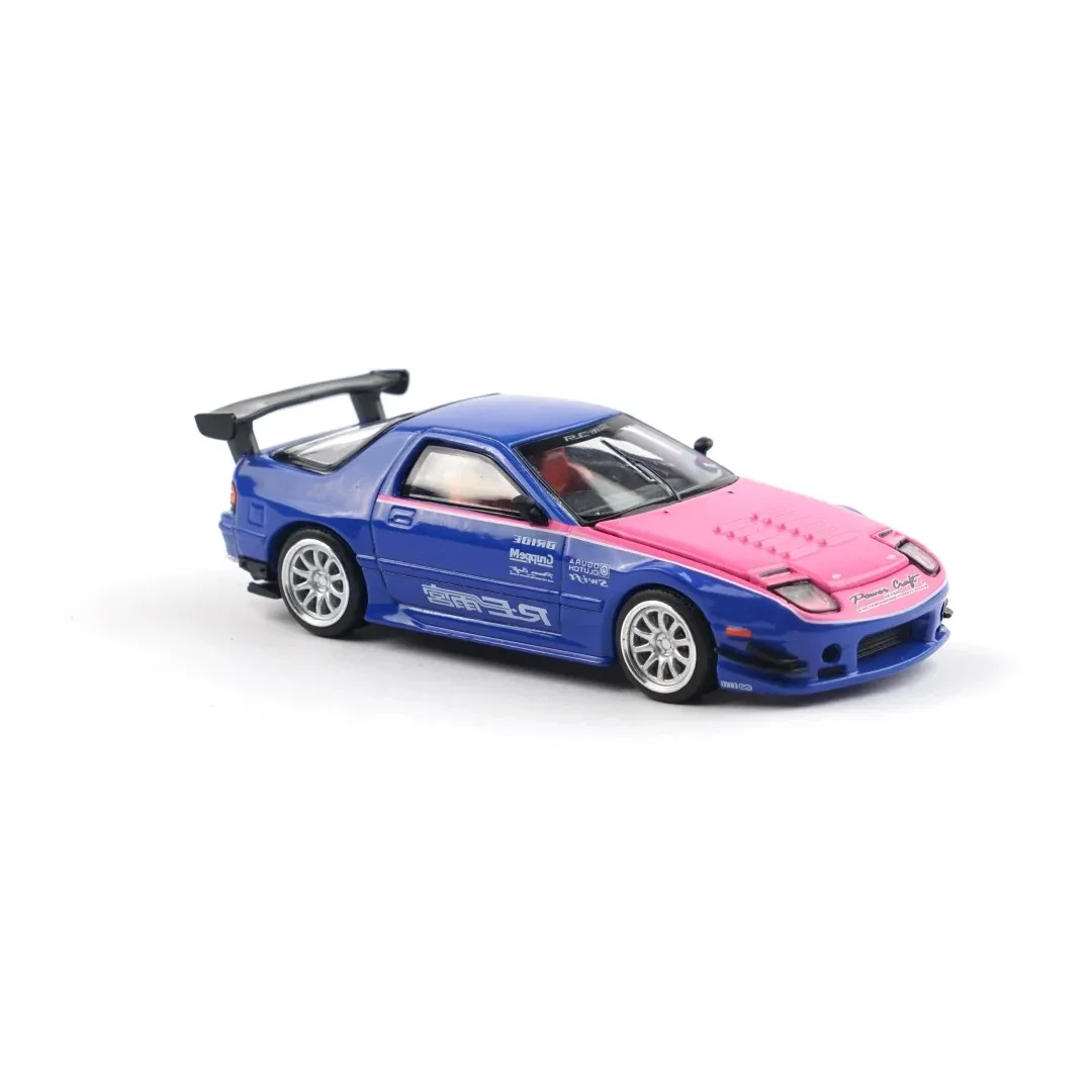 POP RACE 1:64 APAxpo2025 Foshan Auto Show MAZDA RX7 FC3S RE AMEMIYA -Pink & Blue Alloy Die Casting Car Model Gift