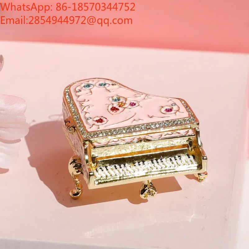 Enamel Inlaid Diamond Piano Ornament Metal Craft Desktop Decorative Figurine Gift