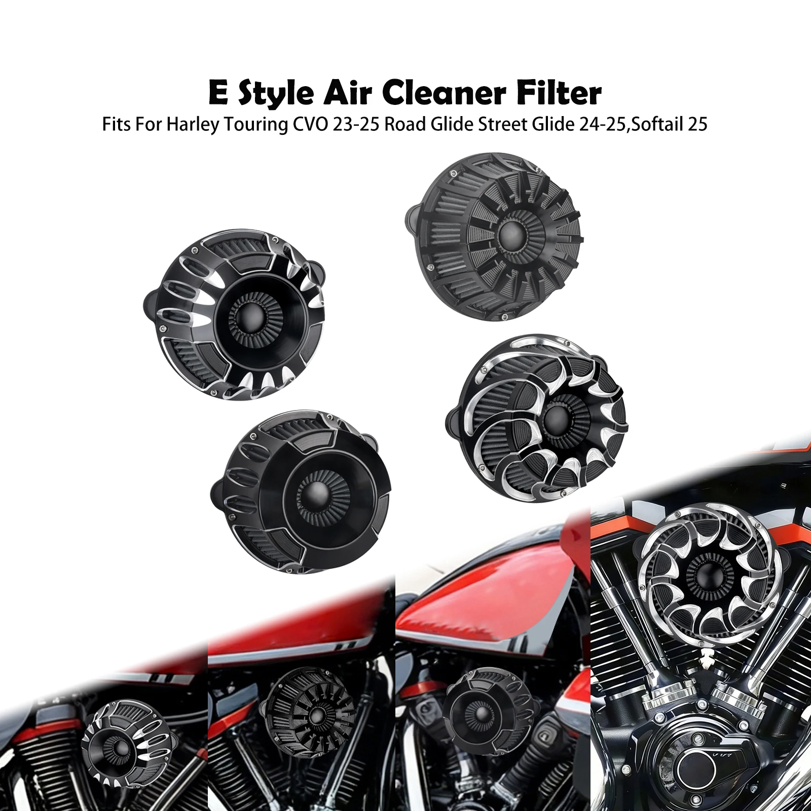 

Motorcycle Air Cleaner Grey Intake CNC Air Filter For Harley Touring CVO Road Street Glide 2023-2025 Softail FXLRS FLHC FXBB 25