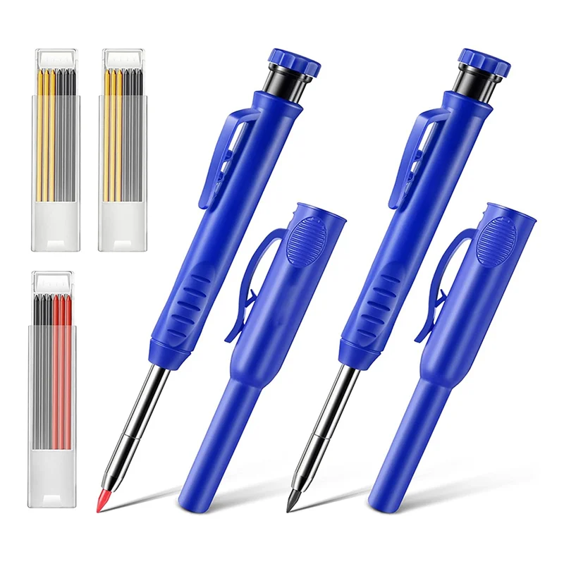 

2 Pack Solid Carpenter Pencils , Scribe Tool with Built-in Sharpener for Construction Woodworking Architect (Blue)