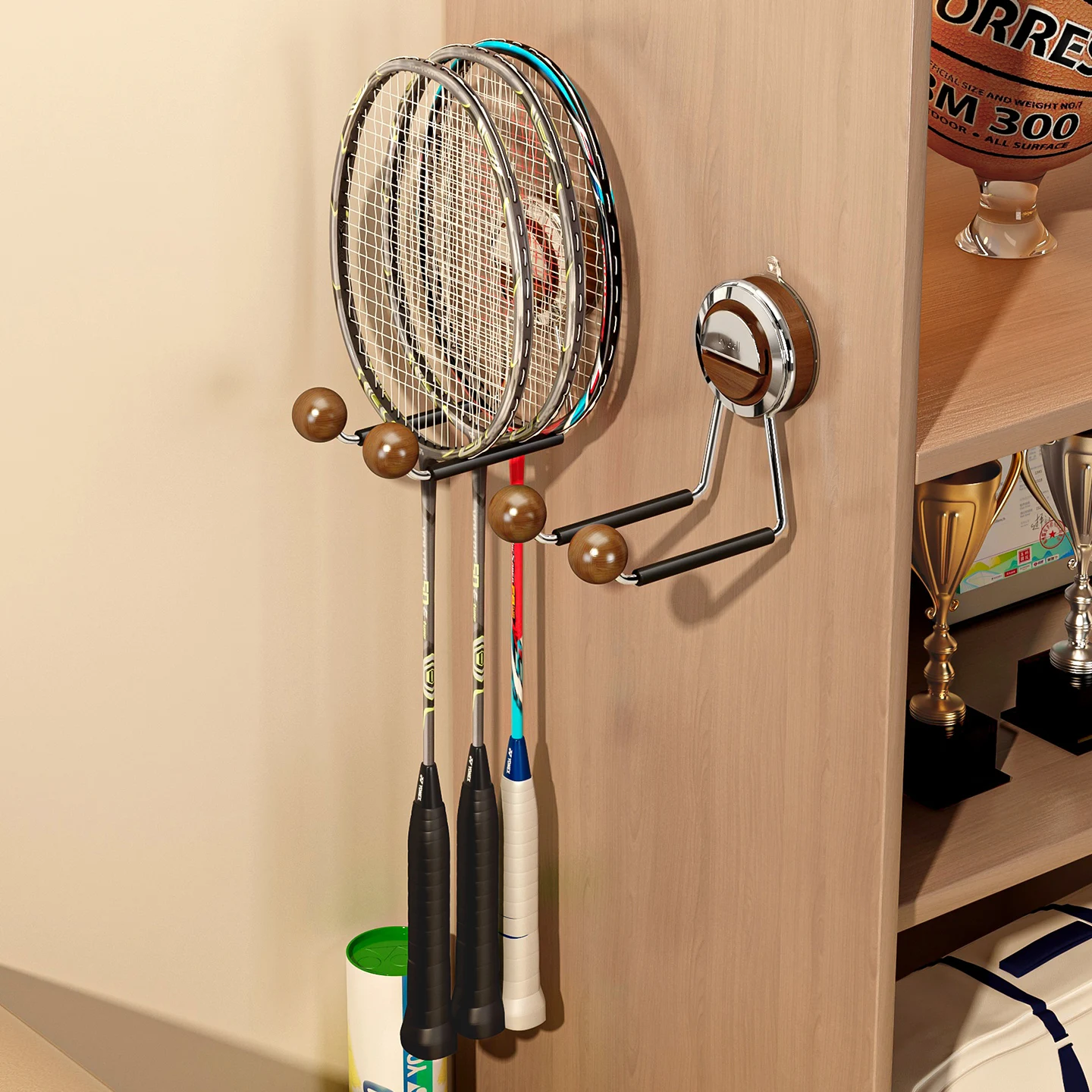 

Настенный держатель-органайзер для ракеток для бадминтона и тенниса на присосках, спортивное оборудование