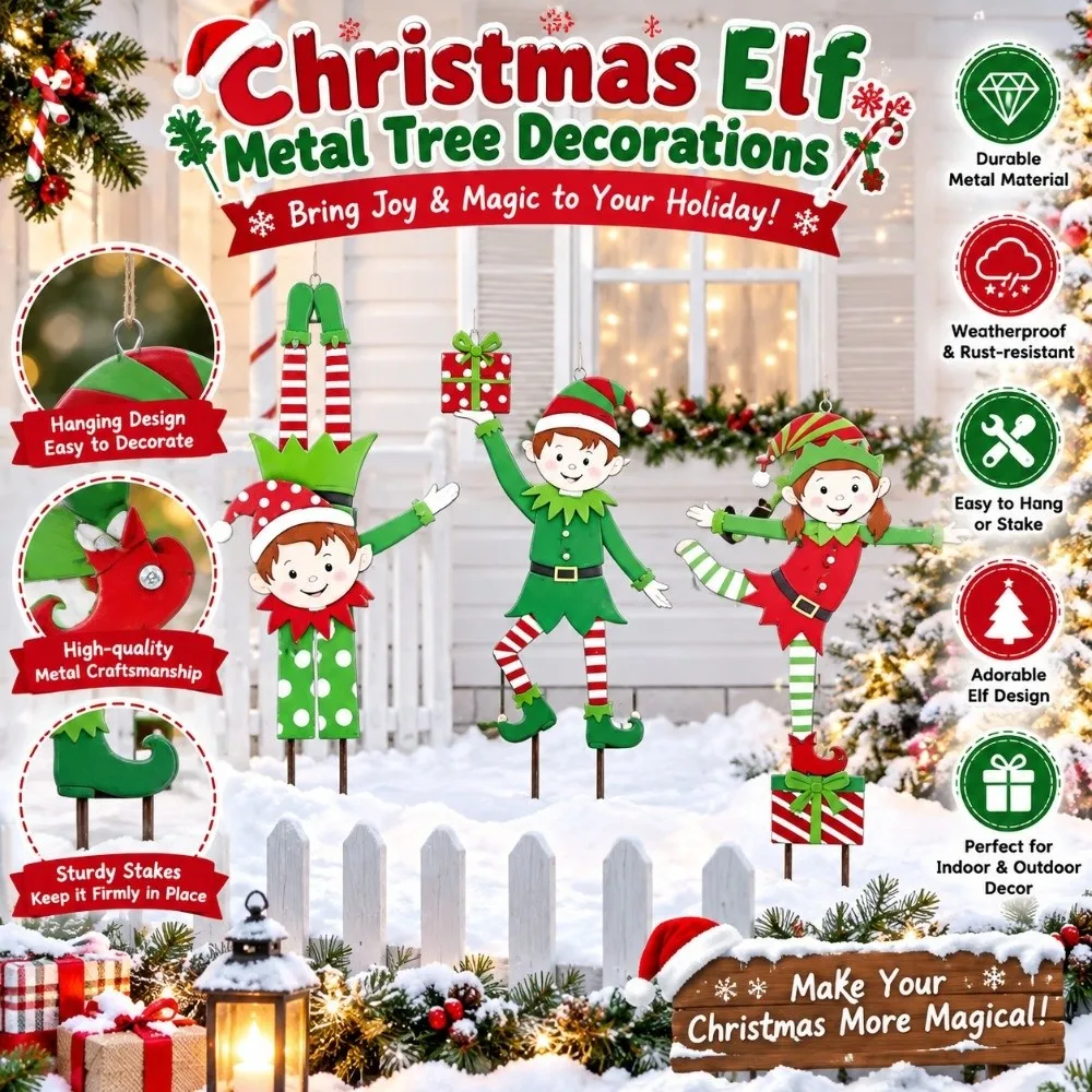 Iron Christmas Elf Garden Stake Weather Resistant Outdoor Yard Decorations Christmas Elf Figurine Rustproof Christmas Decoration