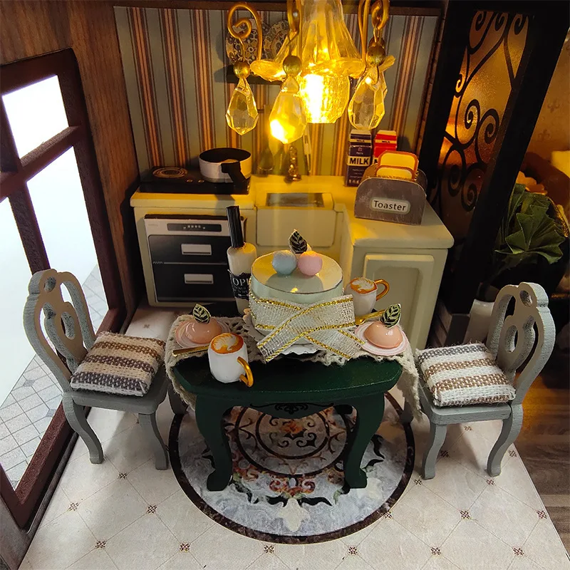 Diorama Wooden Doll House European-style Assembled Cottage Model DIY Handmade 3D Puzzle Assembly Dollhouse Building Model Kits