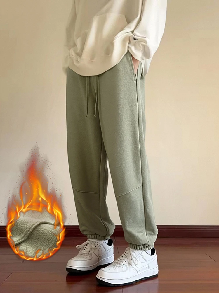 

Мужские зимние брюки-джоггеры длиной до щиколотки, толстые теплые вязаные спортивные штаны унисекс, спортивные/домашние термобрюки для пар, азиатский размер S-3XL