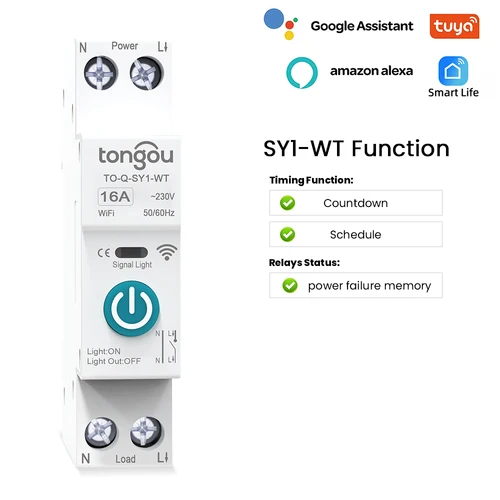 Imagen 2 del producto Disyuntor inteligente TUYA WIFI con medición 1P 50A 63A carril DIN para interruptor de Control remoto inalámbrico de hogar inteligente por aplicación TONGOU