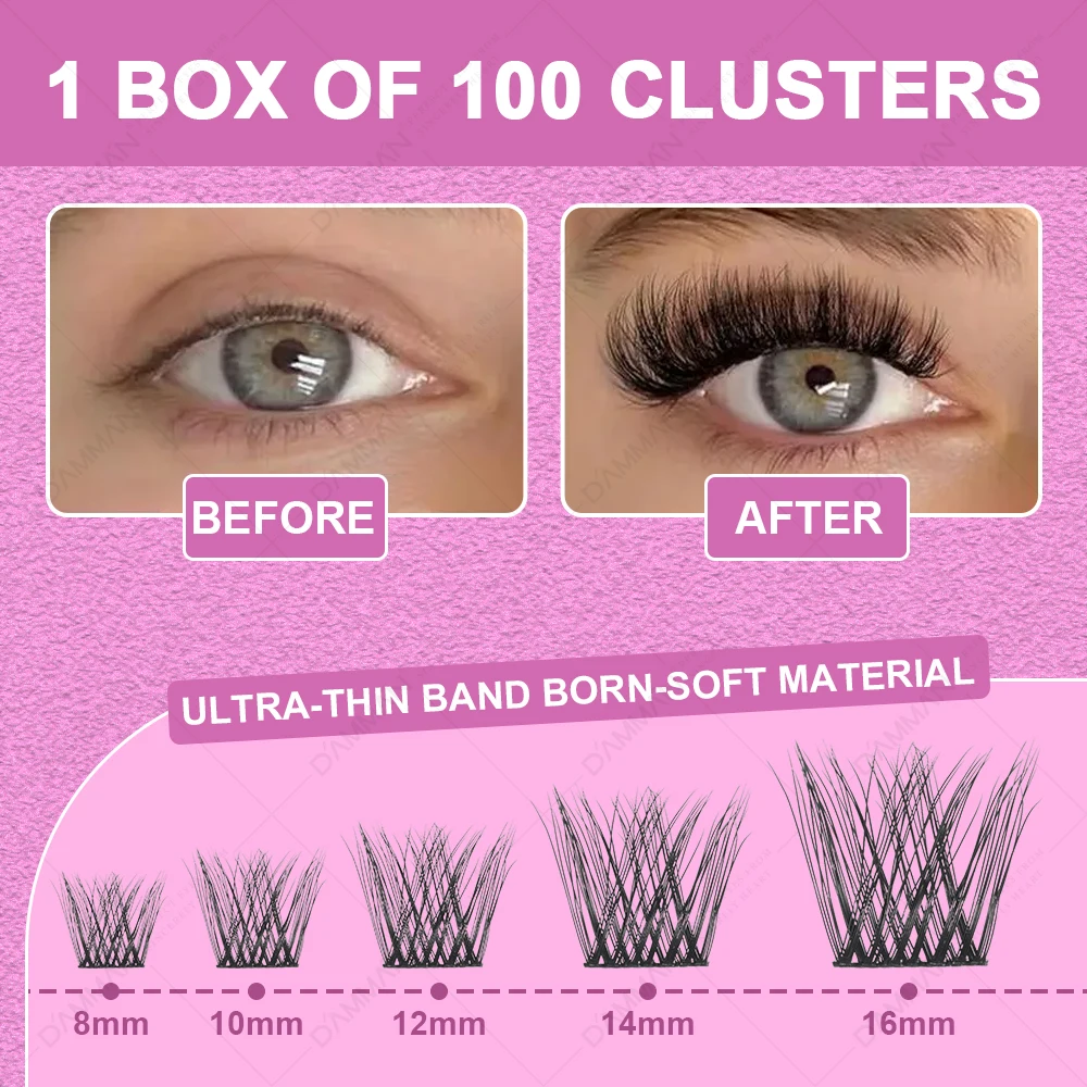 DIY Eyelashes Extension Kit D Curl lash ชุด Handmade ผสม 8-16 มม. Natural Lash กลุ่ม Lash Bond และซีลแต่งหน้าชุด