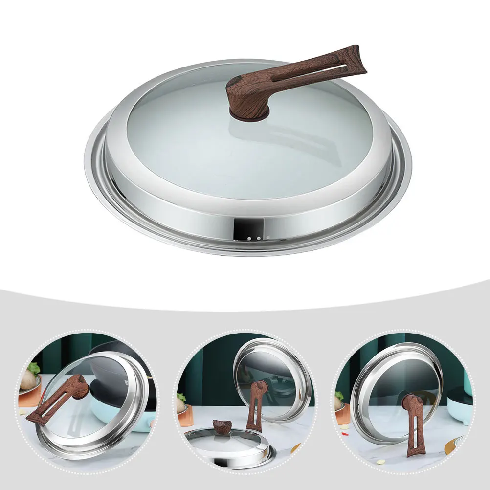 

Anti-Splash Pot Lid Glass Wood Stainless Steel Universal Cover For Frying Pan Wok Replacement Cooking Kitchen Accessory