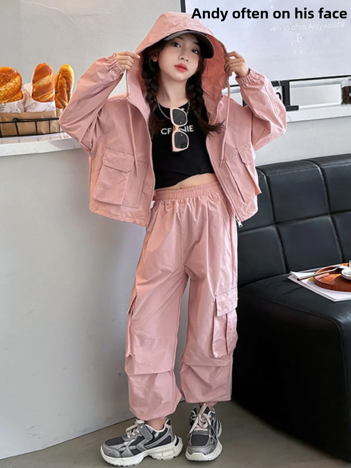 

Women's Casual Sports Set 2025 Spring Autumn New Korean Loose Hooded Workwear Jaet Wide Leg Pants Two Piece Set