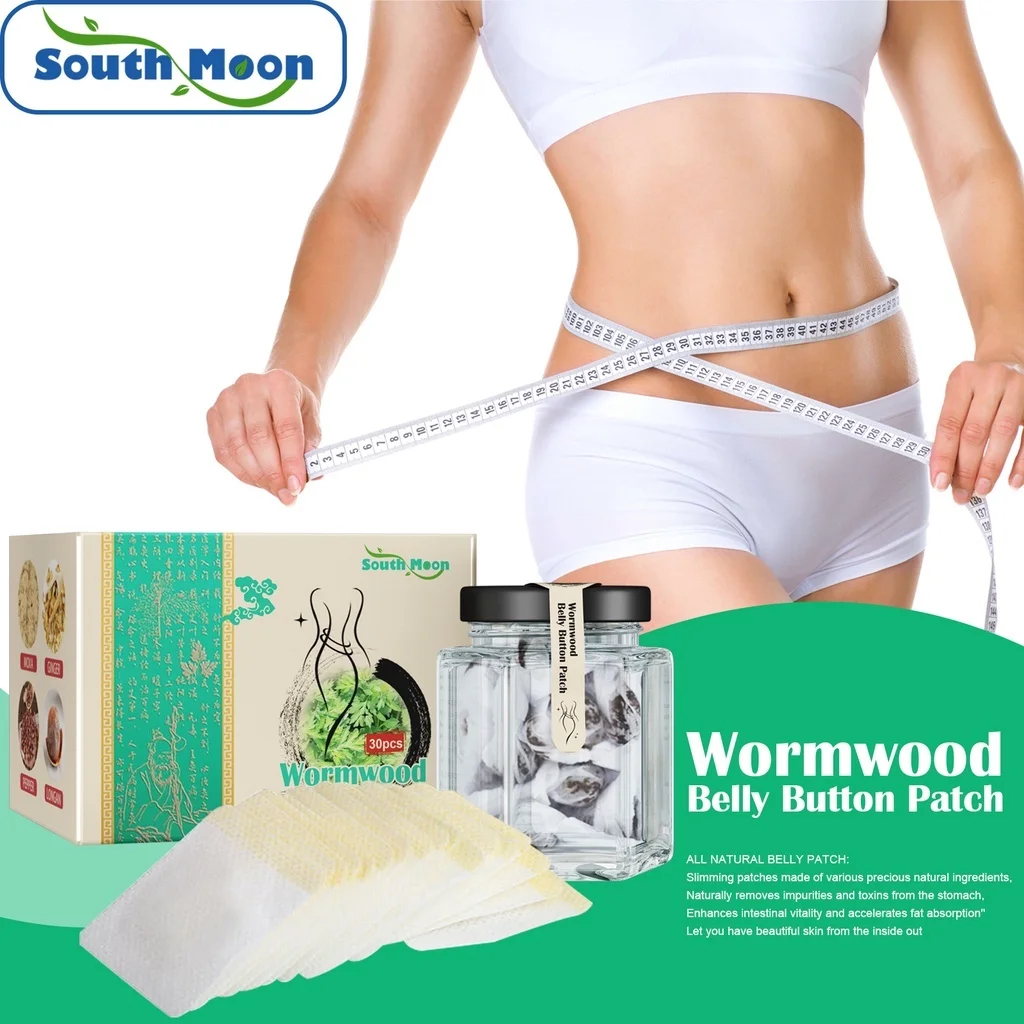 South Moon 30pcs+30capsules Wormwood Belly Button Patch Navel Sticker Slimming Herbal Patch Fat Burning Moxibustion Stickers