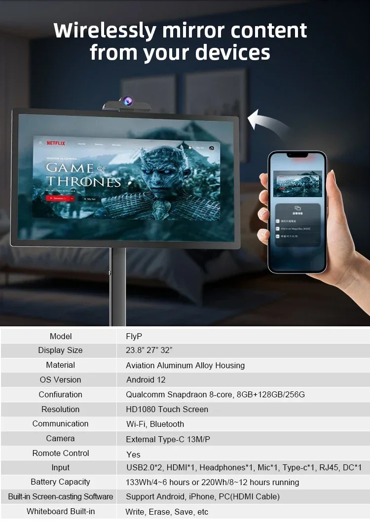 21.5/27/32 휴대용 터치스크린 TV 스마트 무선 충전 모바일 캐주얼 핫 세일