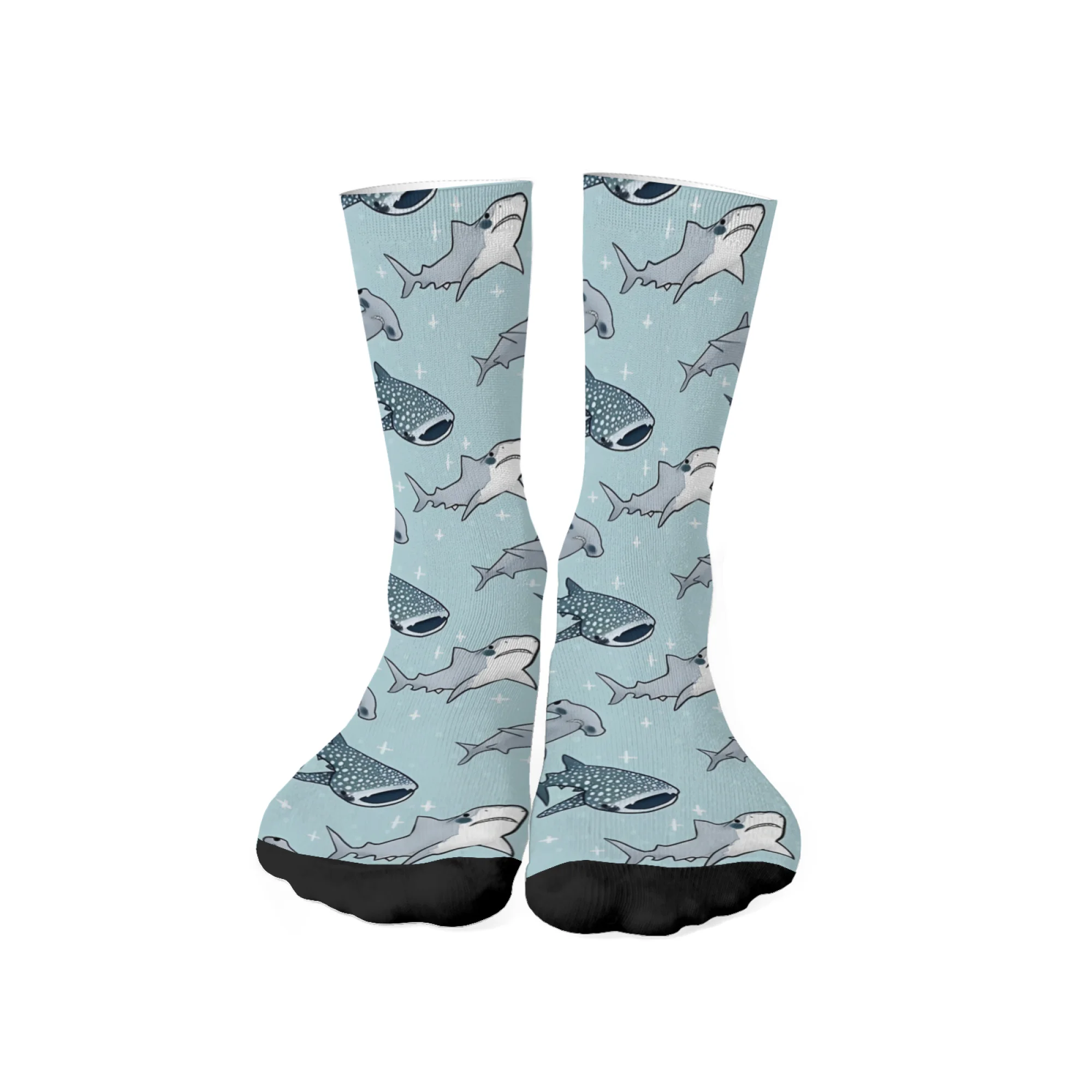1 Pair 's Turquoise Shark Print Socks Full-Body Shark Scale & Fin Patterns Breathable Comfortable Casual & Sports Wear Novelty
