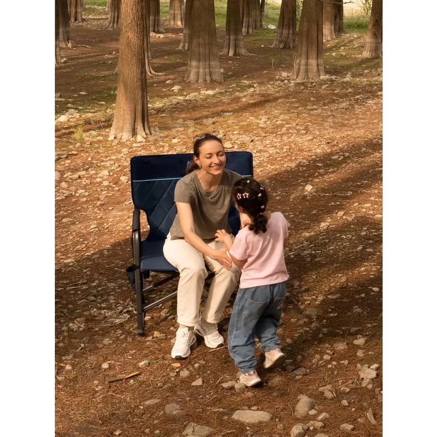 كرسي تخييم هزاز كبير الحجم قابل للطي بسعة 400 رطل للاستخدام في الحديقة الخارجية هزاز محمول يتميز بمساند للذراعين الصلبة