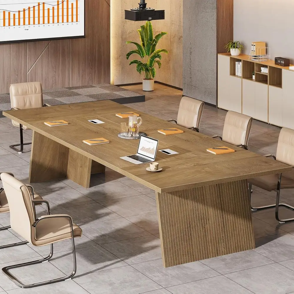 

10-Person Large Conference Table with Cable Management, Brown