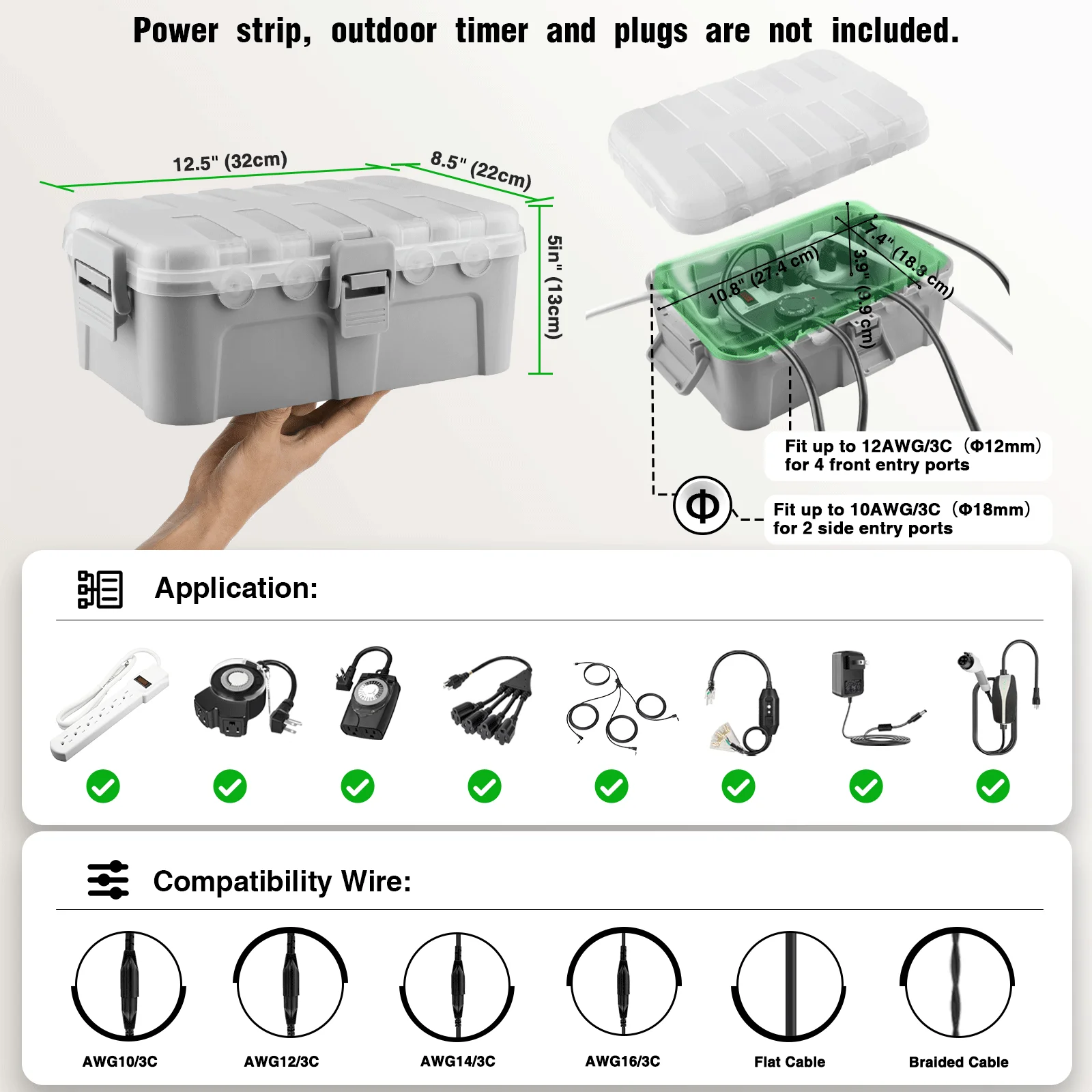 صندوق كهربائي خارجي مع غطاء شفاف، صندوق كهربائي مقاوم للماء IP54 خارجي، غطاء سلك تمديد كبير مقاوم للطقس