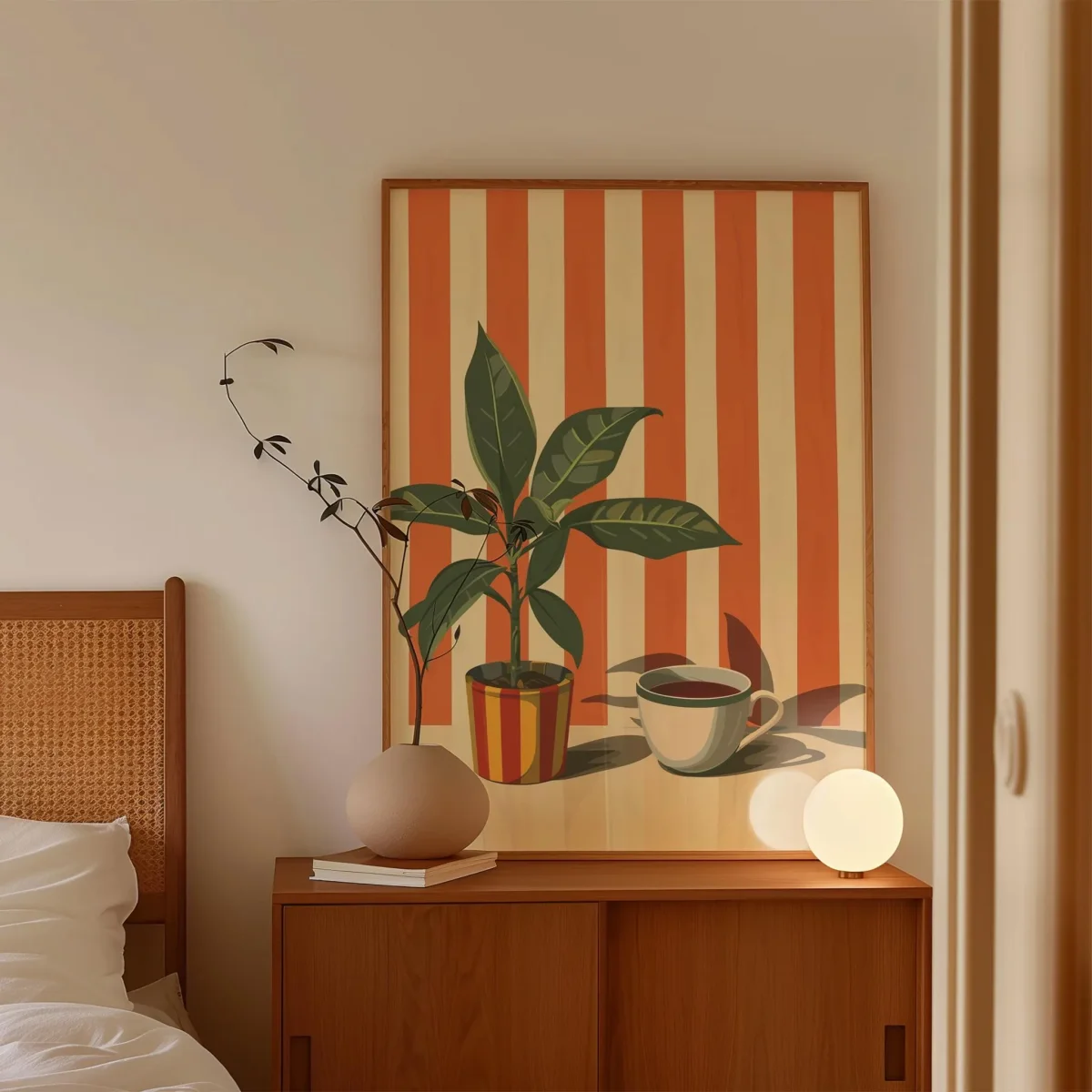 Vintage Coffee Plant Warm Stripes Canvas Prints Poster Retro Minimalist Art Prints Bedroom Wall Art Home Decor Art Poster