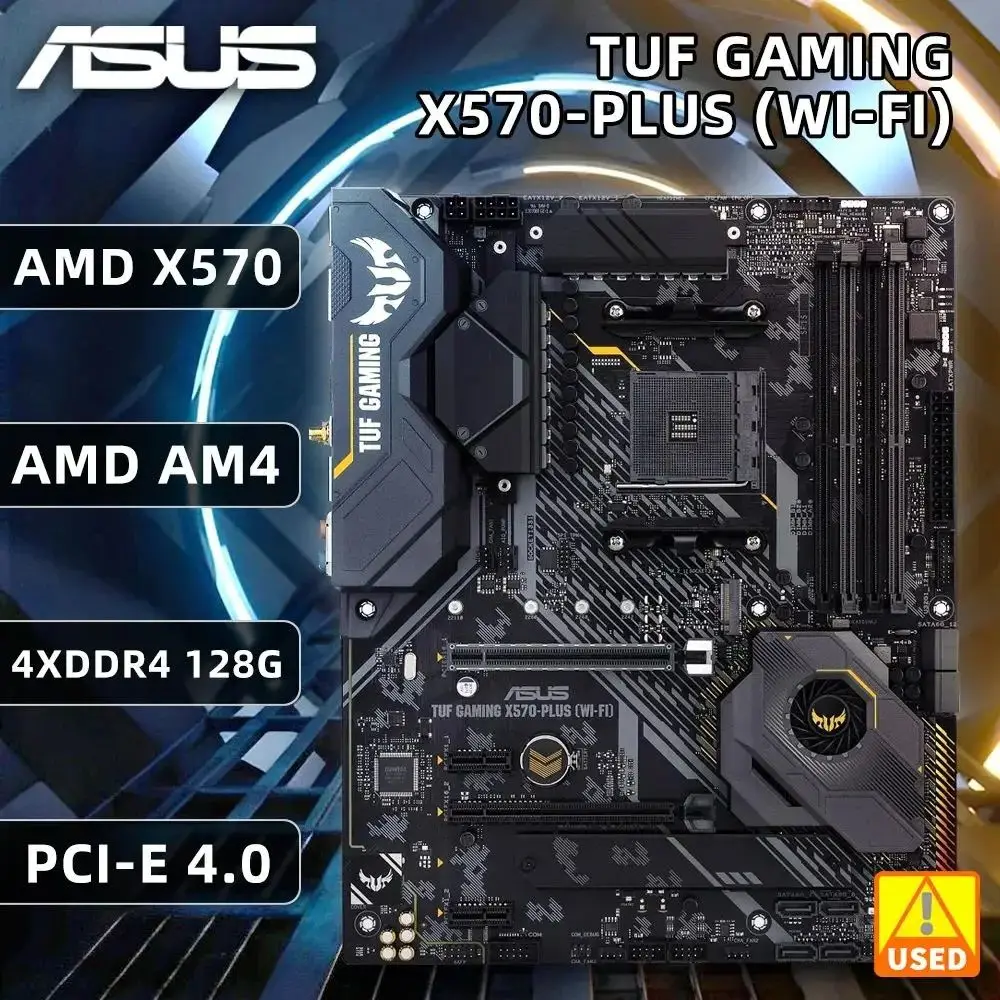 ASUS Motherboard, TUF GAMING X570-PLUS (WI-FI), X570 Chipset, AM4 Socket for Ryzen 5000 Series, 5700x3d 5800x3d 5700x 5800x 5700