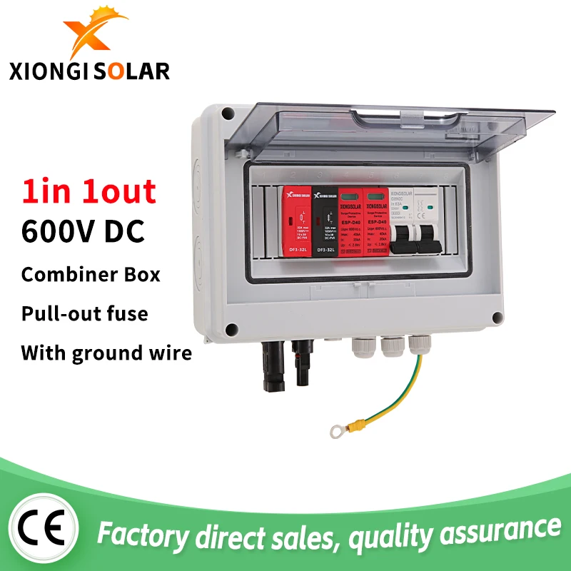 Solar photovoltaic PV Combiner Box With Lightning Protection 1-input -1-out DC 600V Fuse IP65 MCB SPD Waterproof 1 string Box