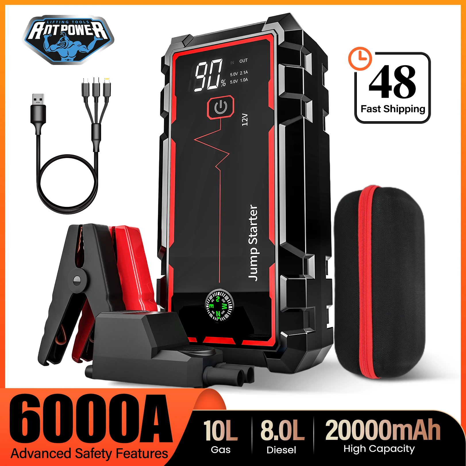 AntPower 6000A, Banco de Energía de Arranque de 20000mAh, Arrancador de Coches, Batería Externa de 12V, Dispositivo de Arranque para Vehículos de Gasolina y Diésel
