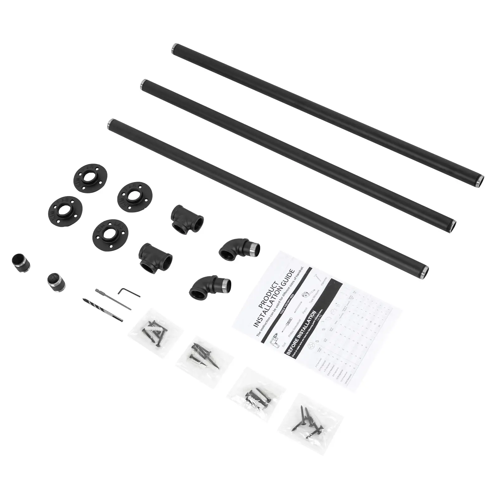 Stair Handrail, 9ft Metal Staircase Handrail, Industrial Hand Rail, Stair Railing, Stair Pipe Handrail, Non-Slip Stair Handrail