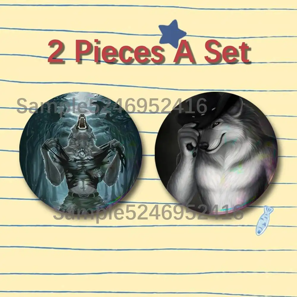 Alpha Sigma Wolf Cool 2 Pieces Badge Set Icons Badges Creative Meme Figure Round Tinplate Brooch Bag Clothes Accessories