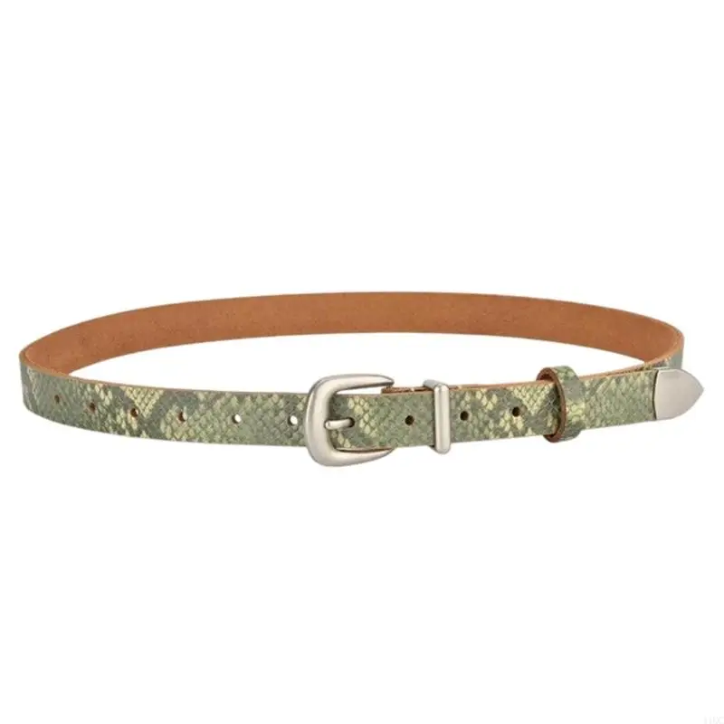 Classical Western Charm Belt Alloyed Pin Closure Waist Sash Distressed Snake Print Faux Leather Waist Decoration 