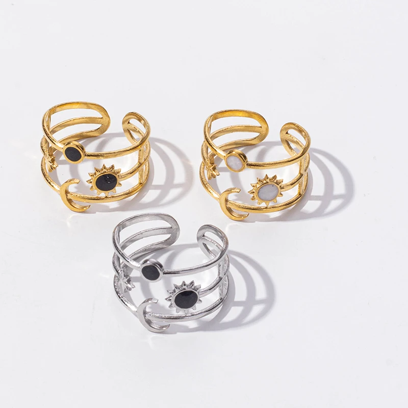 1/3pcs Metal Stainless Steel Circular Sun Charm Women Vintage Rings Adjustable Opening Simple Fashionable Ring Jewelry Accessory