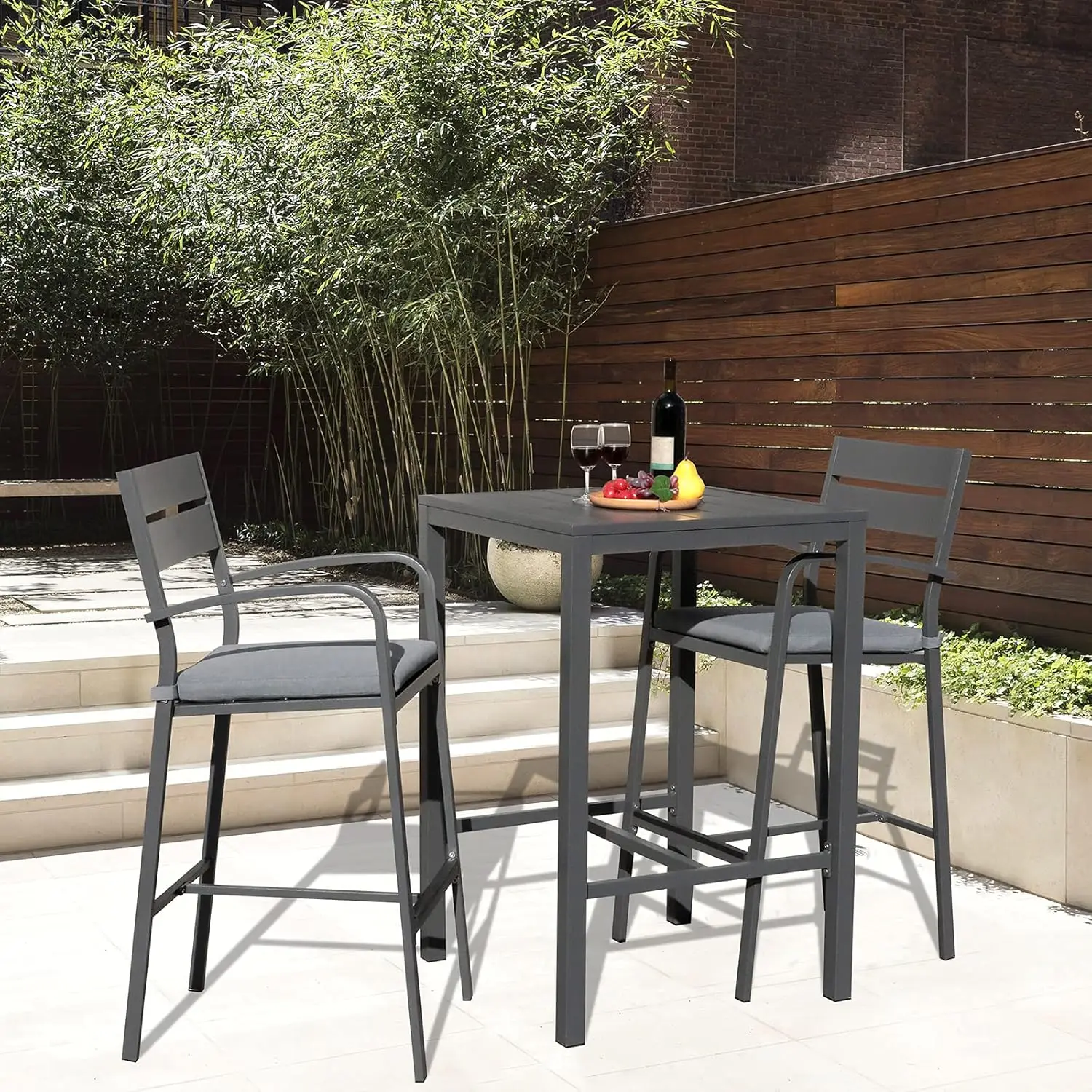 Soleil Jardin Aluminum Outdoor Bar Set, 3-Piece Outdoor Bar Height Table And Chairs Set, Counter Height Bar Stools With