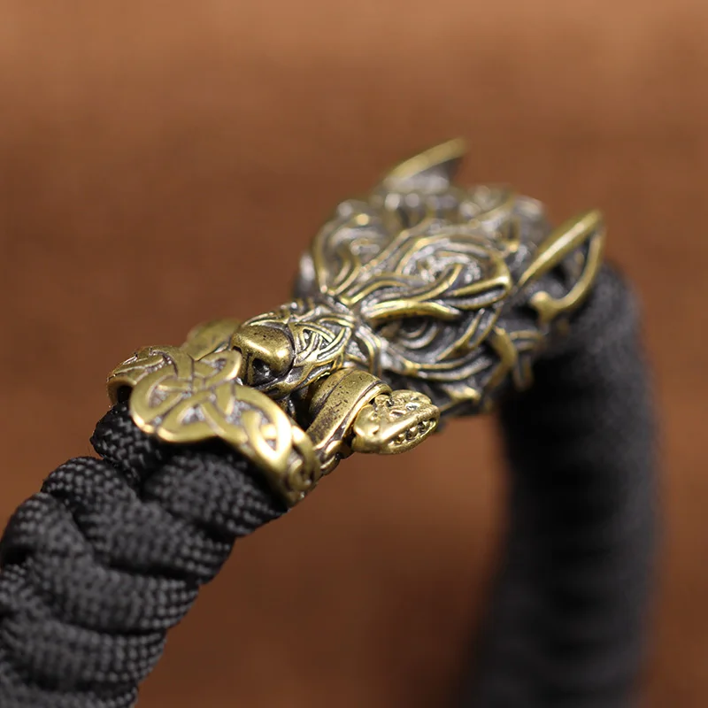 Armor Wolf Warrior Brass Buckle EDC Outdoor DIY Woven Paracord Survival Bracelets Supplies Accessories Retro Umbrella Rope Beads