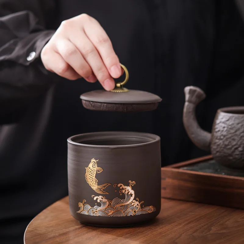 Gold Fish Deer Ceramic Storage Tank Animal Porcelain Airtight Cans Household Moisture-proof Tea Cans Food Storage Container Gift