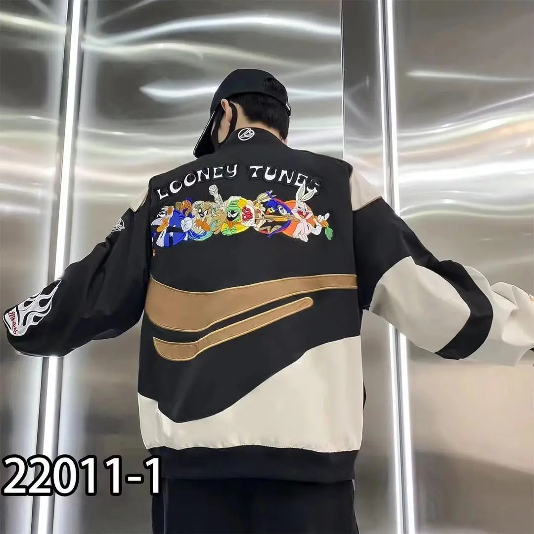 Embroidery Men Bomber Jacket Long Sleeve Streetwear Cotton Windbreaker Hip Hop Harajuku Autumn Winter Jacket Motorcycle Suit