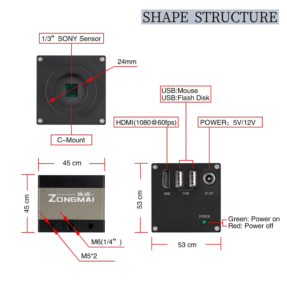 Wielofunkcyjny mikroskop HD FHD z mocowaniem C typu C-C wideo robienie zdjęć kamera przemysłowa pomiarowych do kontroli jakości PCB