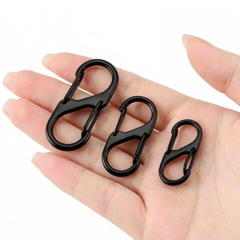 10-100Pcs S Type Mini Keychain Hook Stainless Steel Carabiner With Lock Anti-Theft Outdoor Camping Backpack Buckle Key-Lock Tool