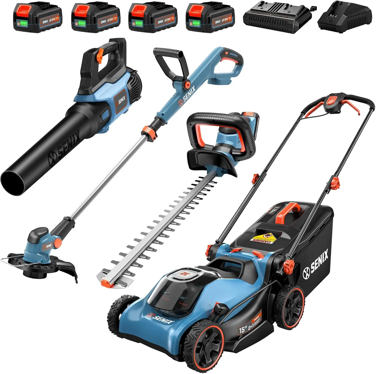 

X2 40V 15-inch Cordless Lawn Mower | X2 20V 10-inch String Trimmer, Leaf Blower, and 18-inch Hedge Trimmer [4-Piece Set], Inclu