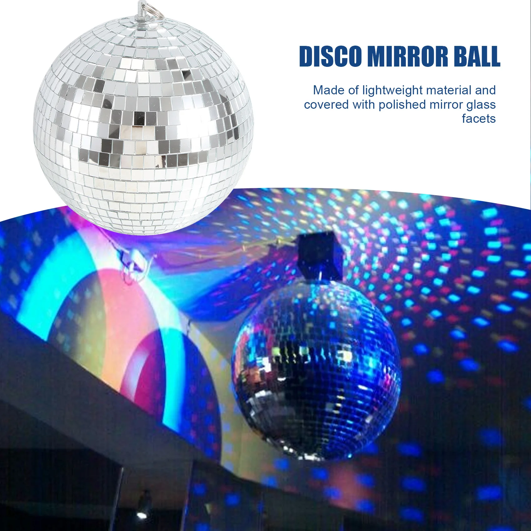 

Colorful Stage Lighting Effect 8 Inch 20cm Disco Mirror Glitter Ball Lightweight Silver Christmas Party Decor E