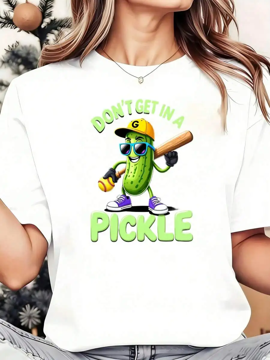 

Dont Get In A Pickle Baseball Cartoon T-Shirt Funny Unisex Casual Short Sleeve