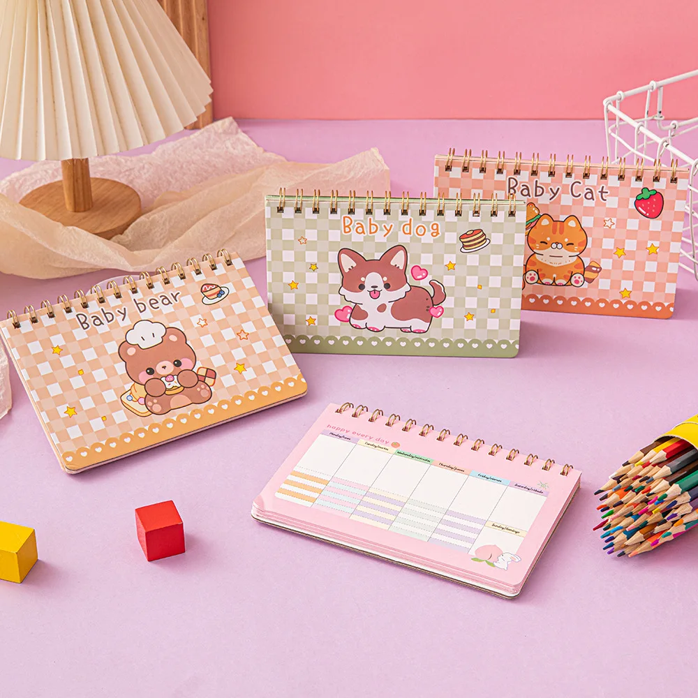 Cute Cartoon Weekly Planner Notebook, Páginas Internas Coloridas, Programação Diária, Classe Estudantil, Portable Notepad Organizer, 50 Folhas