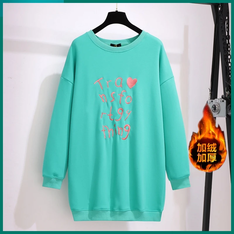 New 2022 Autumn Winter Plus Size Tops For Women Large Size Long Sleeve Blue Cotton Velvet Sweatshirt Coat 3XL 4XL 5XL 6XL 7XL