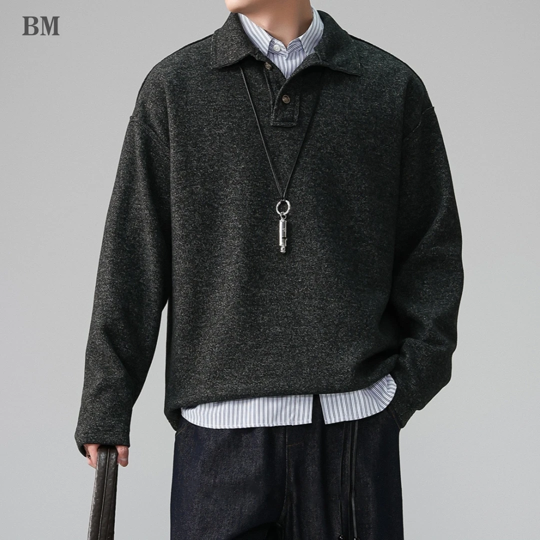 Mens Plus Size American Vintage Collar Long Sleeve Polo Shirt Loose High Quality Casual Trendy Top Spring Autumn T-shirt Male