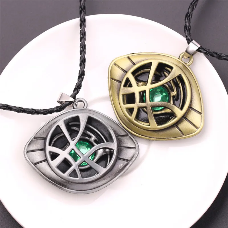 1pc Marvel Doctor Strange Necklace Avengers Eye of Agamotto Pendant Leather Chain Vintage Jewelry for Children Men Necklace