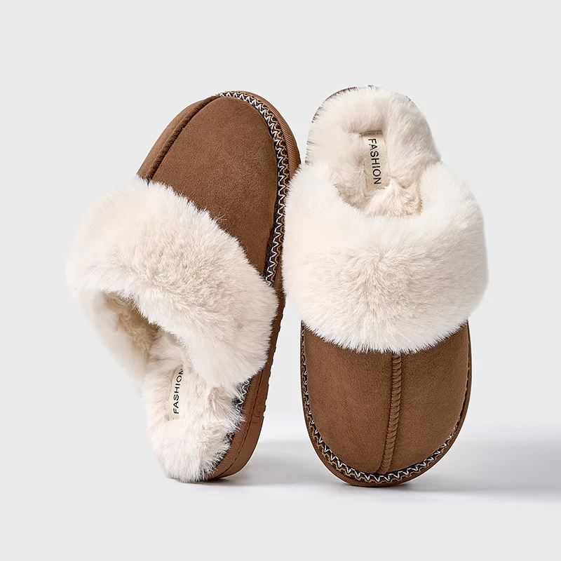 Kidmi Winter Suede Women Fuzzy Slippers Indoor Fluffy Antiskid House Shoes Warm Fur Cozy Women Cotton Slippers Short Plush Shoes