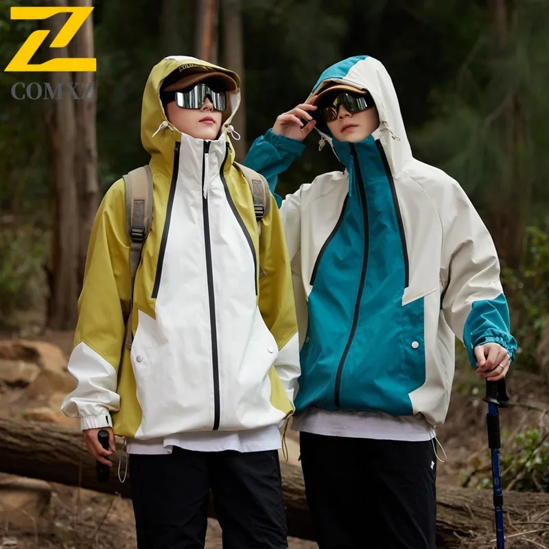

COMXZ Mens Jacket Splicing Hooded Outdoor Climbing Windproof Windbreaker Premium Camping Wear Resistant Spring Autumn Wear