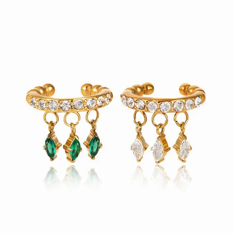 

Fashion Jewelry Stainless Steel Ear Clip For Women Horse Eye Zircon Pendant Circle Shaped Ear Clips Light Luxury Jewelry