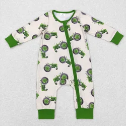 Wholesale Toddler Baby Boy Romper Tractor Farm Green Clothes Kids One-piece Newborn Coverall Bodysuit Long Sleeves Zip Jumpsuit