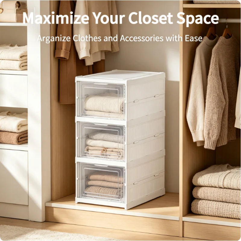 

3 Layers Foldable Transparent Shoe Box Stackable Dustproof Sneaker Organizer Home Closet Storage Rack