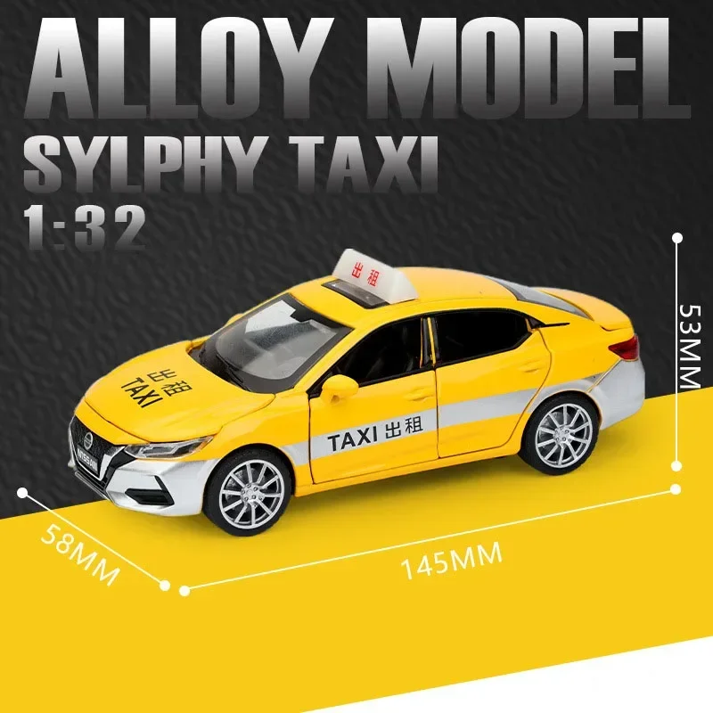 1:32 Nissan Sylphy Alloy Taxi Model Toys Diecast Miniature Car Sound Light Pull Back 6 Doors Opened Toy Ornament Christmas Gifts