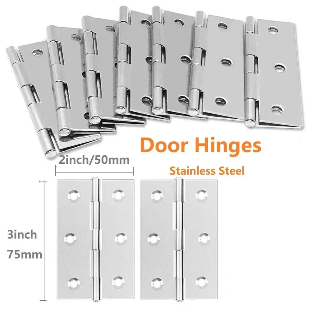 10 PCS 3inch Door Hinge Stainless Steel Flat Hinges Window Cabinet Hinges Door Connector Bookcase Wooden Box Furniture Hardware