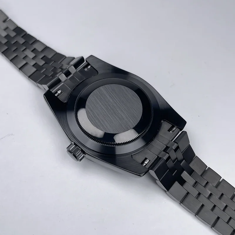 39mm DJ Full Black NH35 Case Fluted Bezel Sapphire Glass For Seik Mod Modification Part Fit NH35 NH36 Movement Steel Watch Case