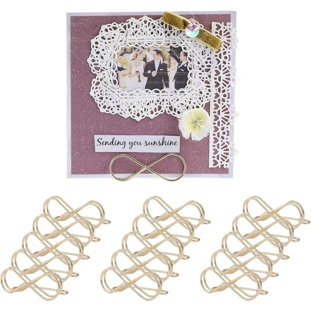 15Pcs 2.7Inch Infinity Card Holder Clips Note Holder Stand for Card Paper Note Photo Display Wedding Party, Light Gold